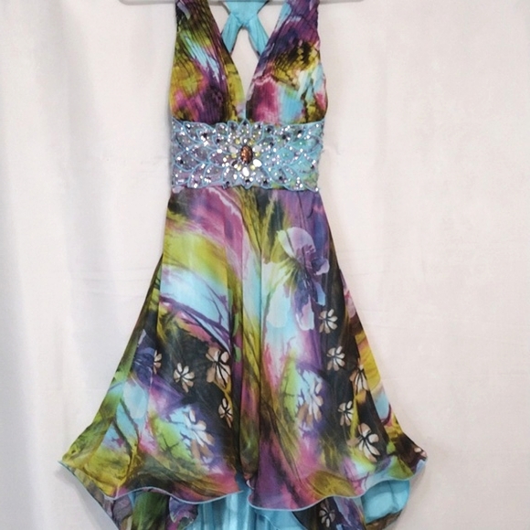 Camille La Vie Embellished High Low Open Back Long Train Formal Evening Gown 0 - Picture 11 of 17